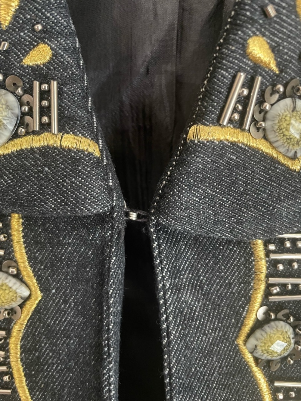 VTG Champagne Italy Gold Embroidered Silver Beaded Black Jacket Blazer Size 12 - Picture 6 of 11